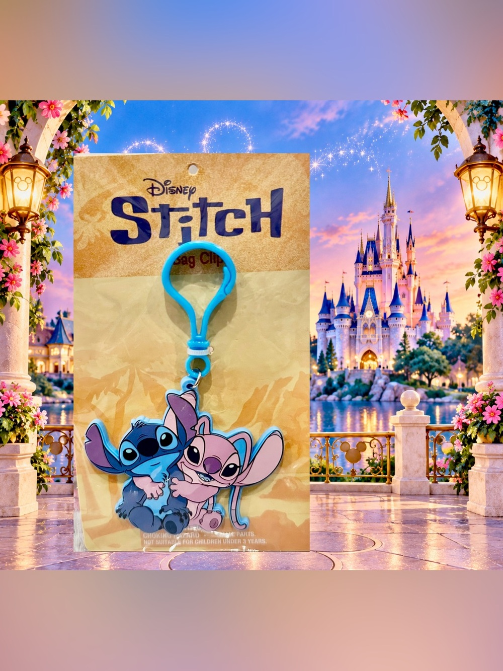 Disney Stitch & Angel Blue and Pink Bag/Backpack Clip Keychain NWT